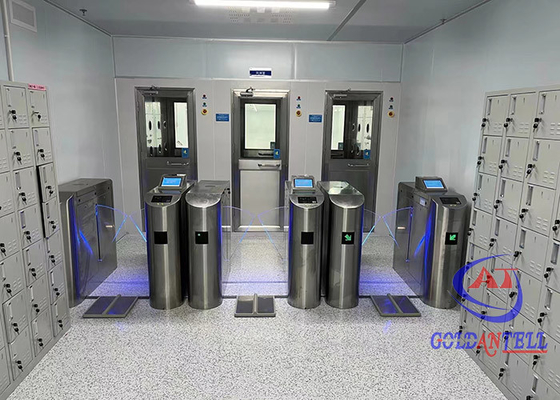 ทางเข้าห้องสะอาดพนักงาน ESD Tester Flap Turnstile Gate สำหรับสายรัดข้อมือและเท้า