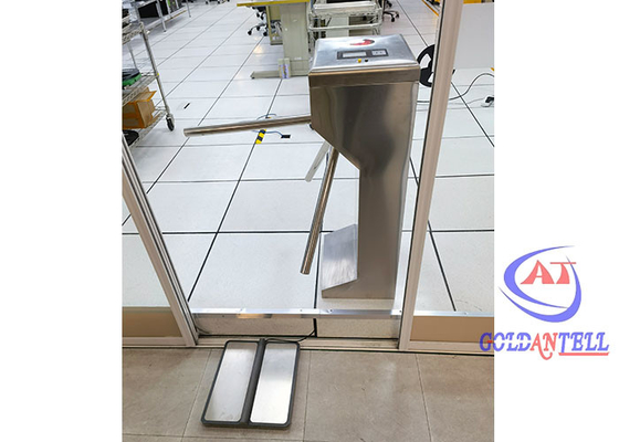ประตูหมุนขาตั้งกล้องแนวตั้งอัตโนมัติไฟฟ้าพร้อมเครื่องอ่านบัตร ESD Foot Checker
