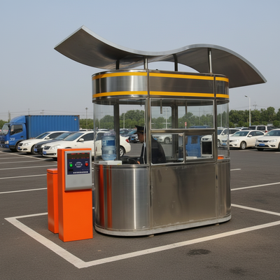 Gray Single Room Stainless Steel Ticket Kiosk Booth Including Option Drainage System and Electricity Fittings Perfect for Ticket Management