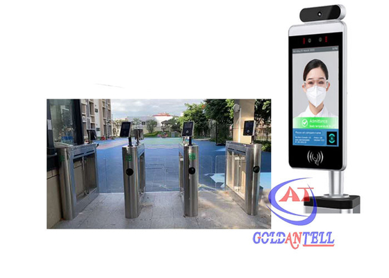 การรักษาความปลอดภัยเครื่องอ่านบัตร RFID ไบโอเมตริกซ์เครื่องตรวจจับความร้อนไฟฟ้าเครื่องจดจำใบหน้าประตูหมุนระบบเข้าออก